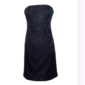White House Black Market - Black Strapless Dress with Lace & Sequins - Size 4